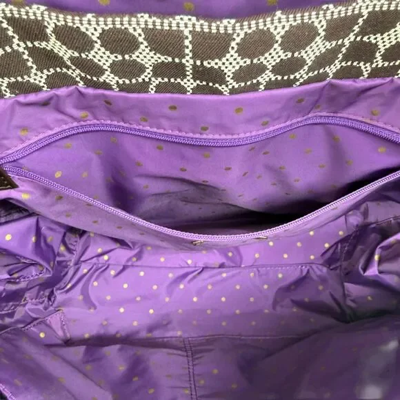 Kate Spade Classic Noel Dot Diaper Bag Large Brown Purple Y2K Stripe Messenger - Picture 7 of 12